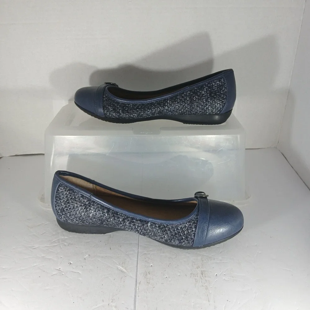 Croft‎ Barrow Ortholite Ballet Flats 7 Navy Blue Boucle Buckle Officecore Preppy